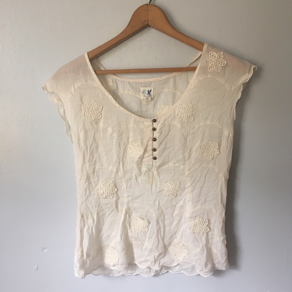 Anthropologie Tops - Anthropologie Silk Blend Embroidered Floral Top
